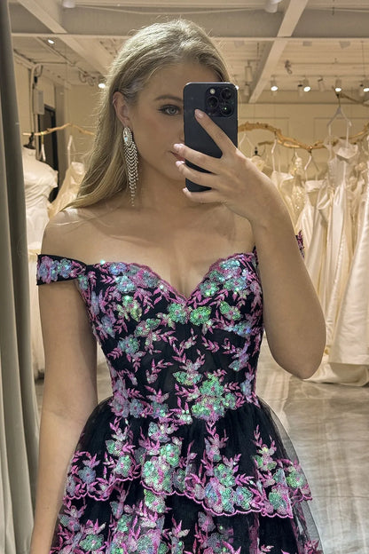 Aimishang A-Line Off The Shoulder Long Prom Dress with Sequin Charming Evening Party Dress