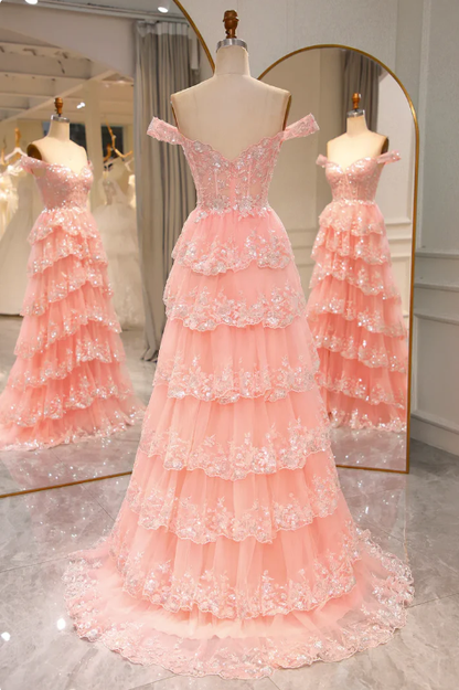 Aimishang A-Line Off The Shoulder Long Prom Dress with Sequin Charming Evening Party Dress