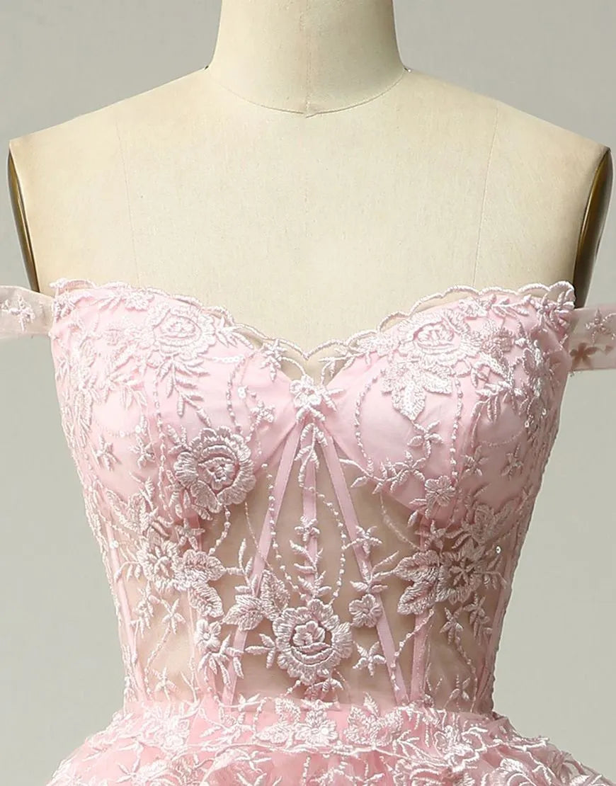 Aimishang A-Line Off The Shoulder Tiered Long Prom Dress Charming Evening Party Dress With Split