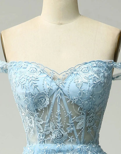 Aimishang A-Line Off The Shoulder Tiered Long Prom Dress Charming Evening Party Dress With Split