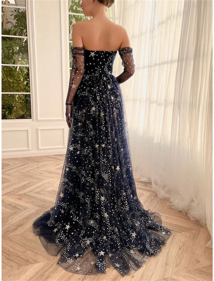 Aimishang A-Line Prom Dresses Sparkle Dress Wedding Guest Sweep / Brush Train Strapless Birthday Party Dress with Slit