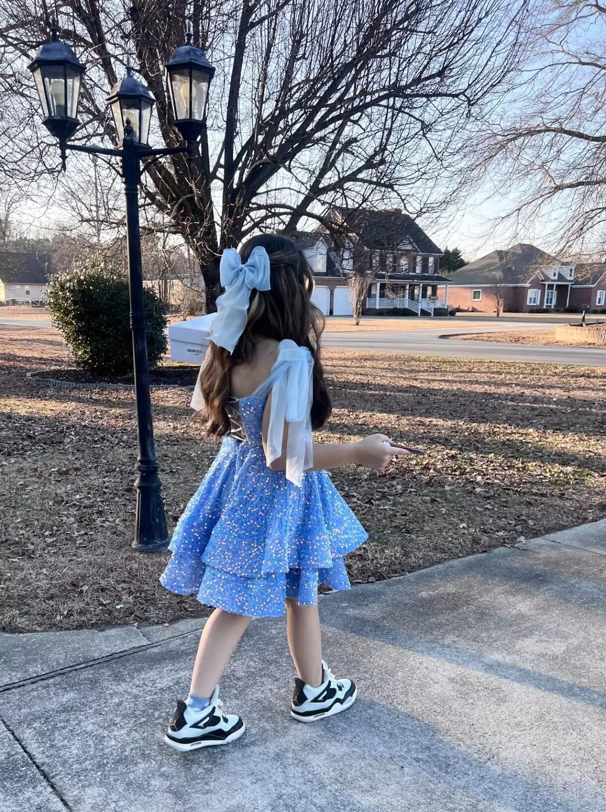 Aimishang Sweet A-Line Sequins Homecoming Dresses with Bow Short Sparkly Graduation Dress Lovely Birthday Party Dress