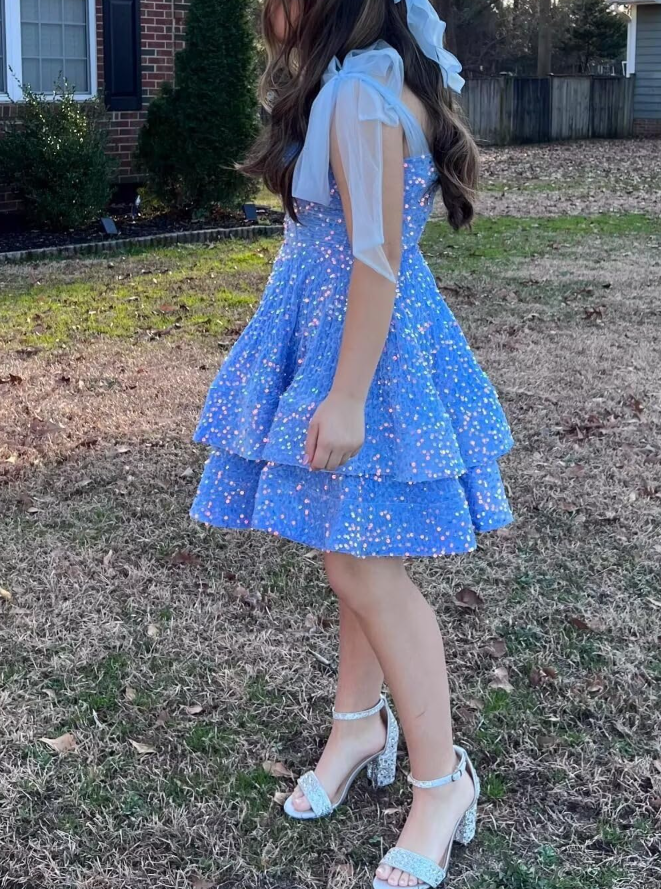 Aimishang Sweet A-Line Sequins Homecoming Dresses with Bow Short Sparkly Graduation Dress Lovely Birthday Party Dress