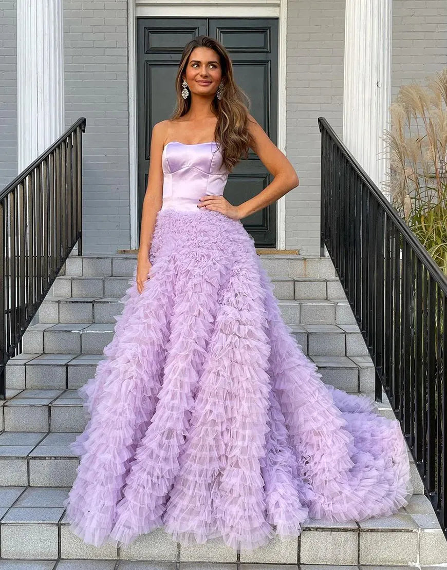Aimishang A-Line Strapless Layered Long Prom Dress Charming Evening Party Dress