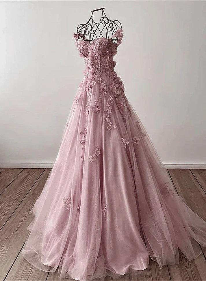 Aimishang A-Line Sweetheart Prom Dresses Sweep / Brush Train Elegant Formal Dress Tulle with Appliques