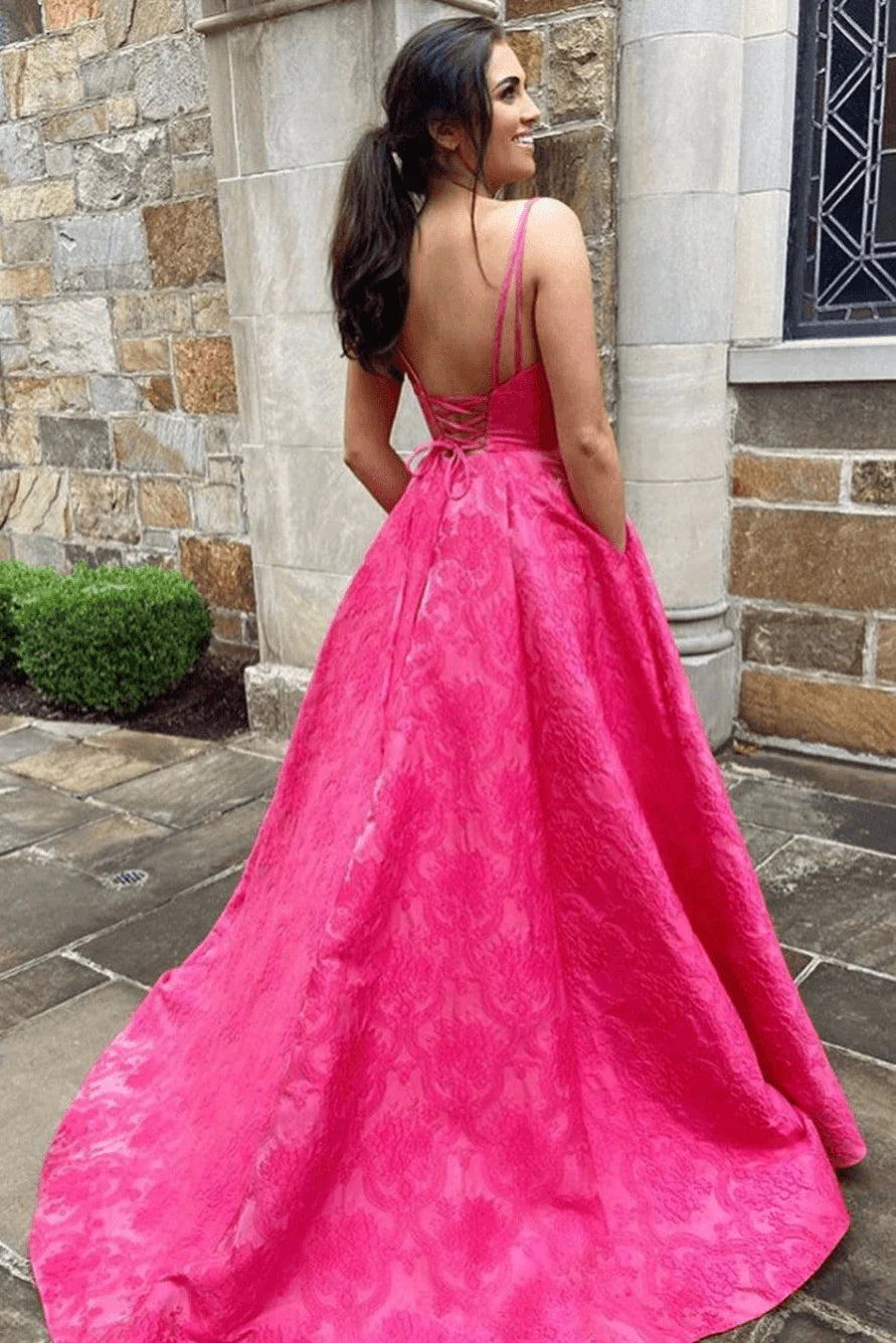 Wholesale Prom Dresses A-line V-Neck Satin Long Simple Backless with Pockets Sleeveless