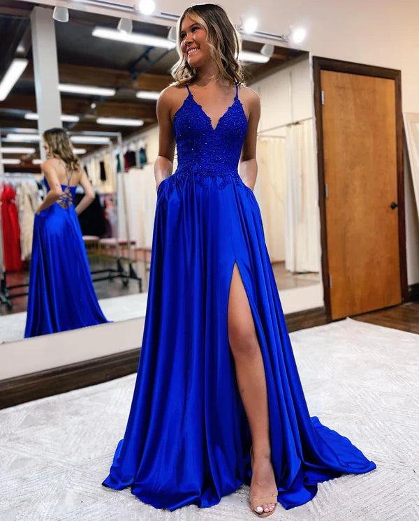 Aimishang A-line Evening Dress Spaghetti Straps Corset Back Prom Dress With Split