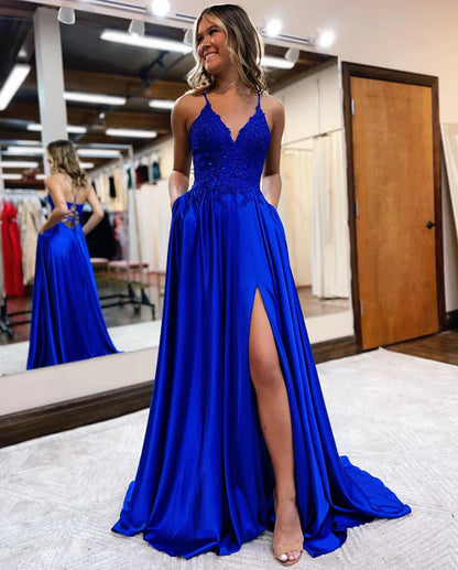 Aimishang A-line Evening Dress Spaghetti Straps Corset Back Prom Dress With Split