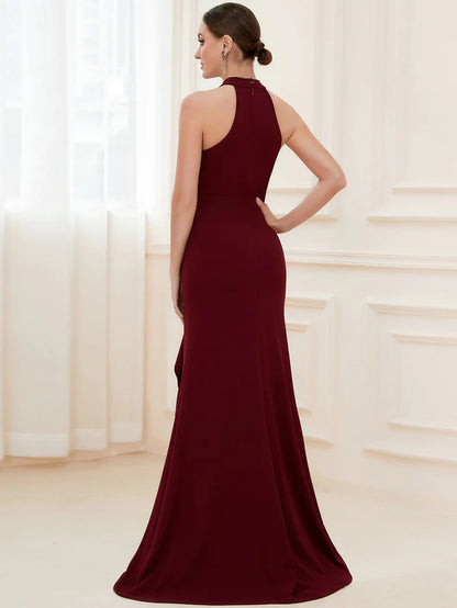 Wholesa Halter Neck Sleeveless Side Slit Evening Dress