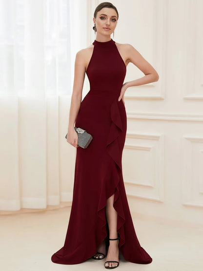 Wholesa Halter Neck Sleeveless Side Slit Evening Dress