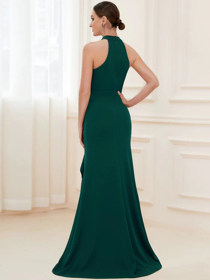 Wholesa Halter Neck Sleeveless Side Slit Evening Dress