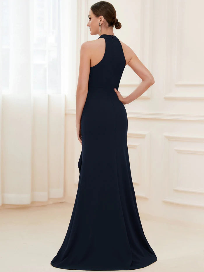 Wholesa Halter Neck Sleeveless Side Slit Evening Dress