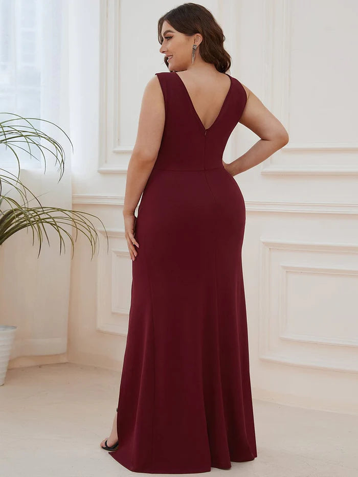 Wholesa High Front Slit Wrap Waist High Front Slit Knit Evening Dress