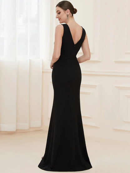 Wholesa High Front Slit Wrap Waist High Front Slit Knit Evening Dress