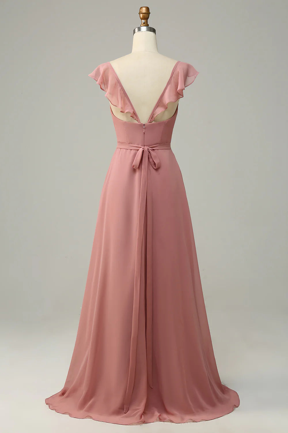 Wholesale Dusty Rose A Line Ruffles Long Bridesmaid Dress With Slit