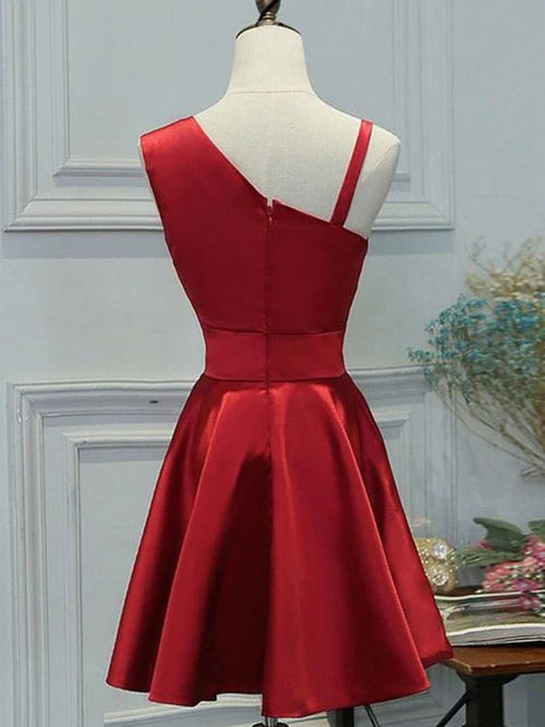 Aimishang A Line One Shoulder Satin Homecoming Dress Party Dress Short Prom Dress Formal Dress Wholesale
