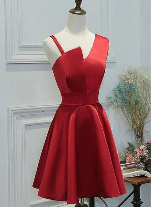 Aimishang A Line One Shoulder Satin Homecoming Dress Party Dress Short Prom Dress Formal Dress Wholesale