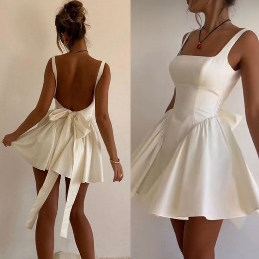 Aimishang Lovely A Line Straps Open Back Homecoming Dress Short Prom Dress Sweet Birthday Party Dress With Bow