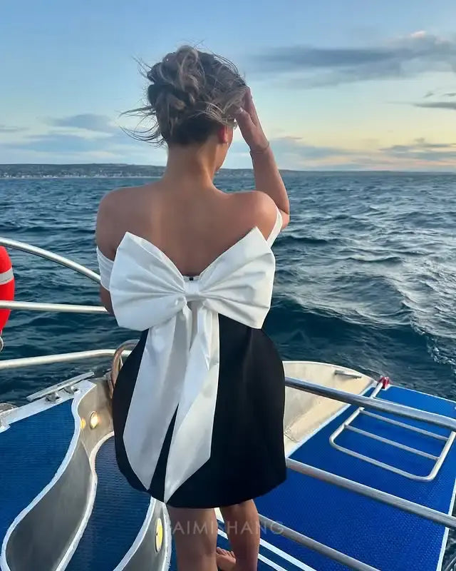 Aimishang Sweet A Line Off Shoulder Homecoming Dress With Bow Short Graduation Dress Lovely Birthday Party Dress