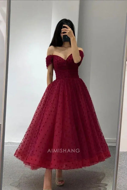 Aimishang A Line Off the Shoulder Long Formal Prom Dress Elegant Evening Party Gown Charming Graduation Dress