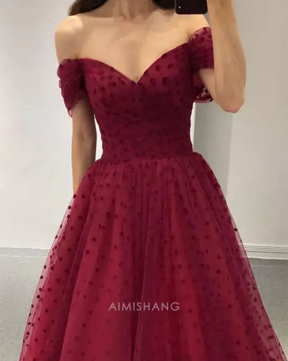 Aimishang A Line Off the Shoulder Long Formal Prom Dress Elegant Evening Party Gown Charming Graduation Dress