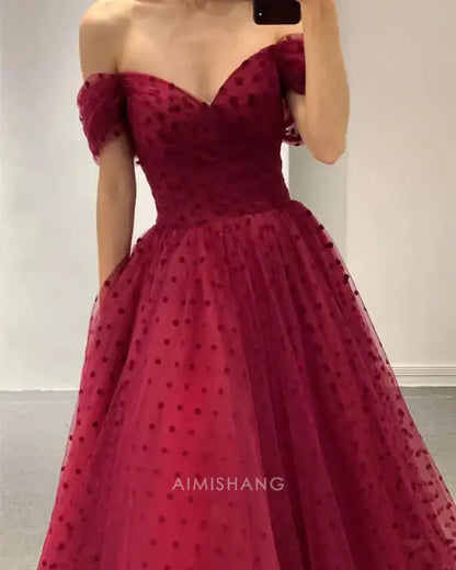 Aimishang A Line Off the Shoulder Long Formal Prom Dress Elegant Evening Party Gown Charming Graduation Dress