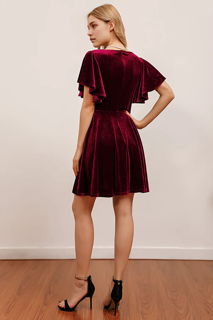 Aimishang Chic A Line Short Sleeves Velvet Homecoming Dress Simple Prom Dress Elegant Birthday Party Dress
