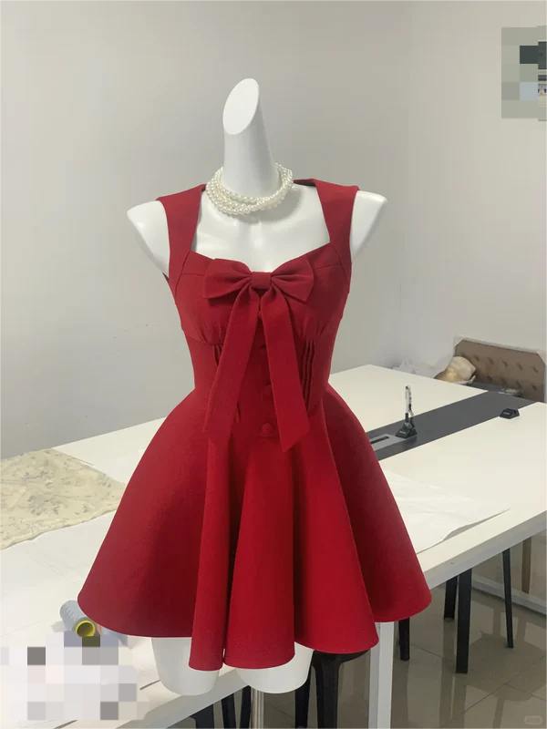 Aimishang Lovely A Line Sleeveless Homecoming Dress Short Graduation Dress Cute Birthday Party Dress With Bow