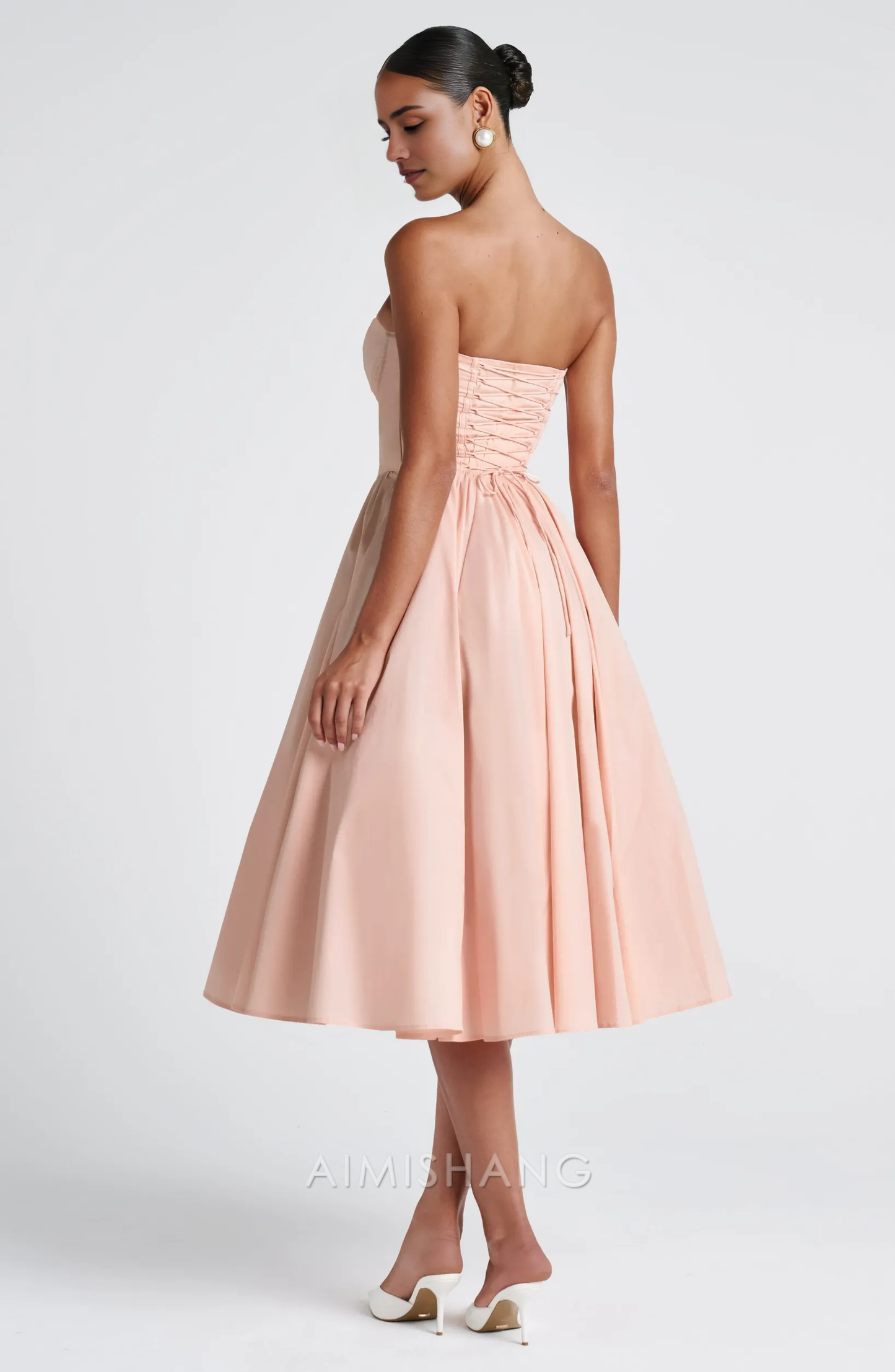 Aimishang A Line Strapless Lace Up Back Prom Dress Sweet Graduation Dress Lovely Birthday Party Dress