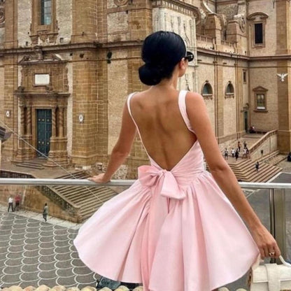 Aimishang Lovely A Line Straps Open Back Homecoming Dress Short Prom Dress With Bow Sweet Birthday Party Dress
