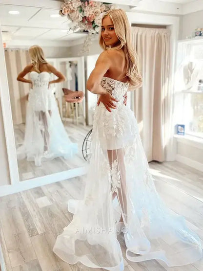 Aimishang Sweetheart A-line Strapless Prom Dress Charming Evening Party Dress Sexy Homecoming Dress with Appliques