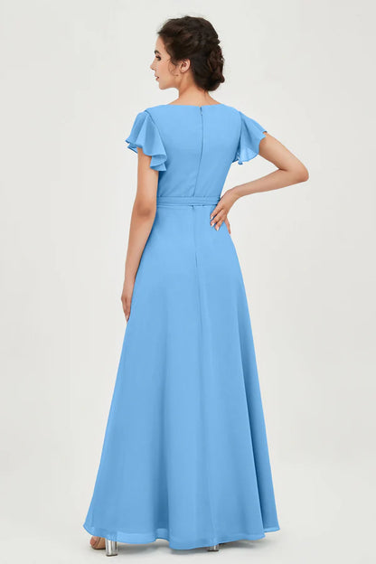 Wholesale Elegant Prom Dresses V-neck Blue Bridesmaid Dresss Wedding Guest Dresses