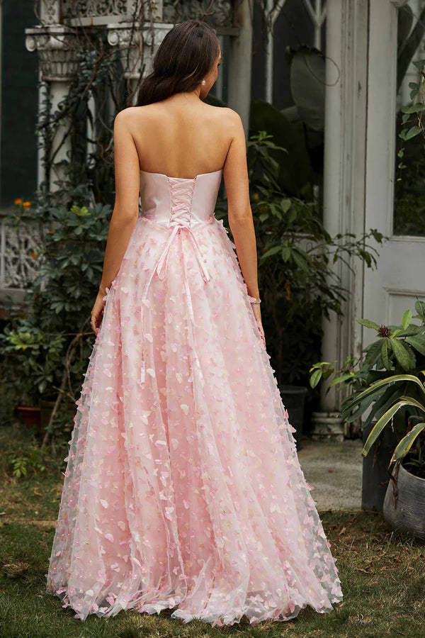 Wholesale Pink Elegant Evening Dress Sweetheart Lace Applique A-Line Prom Dresses