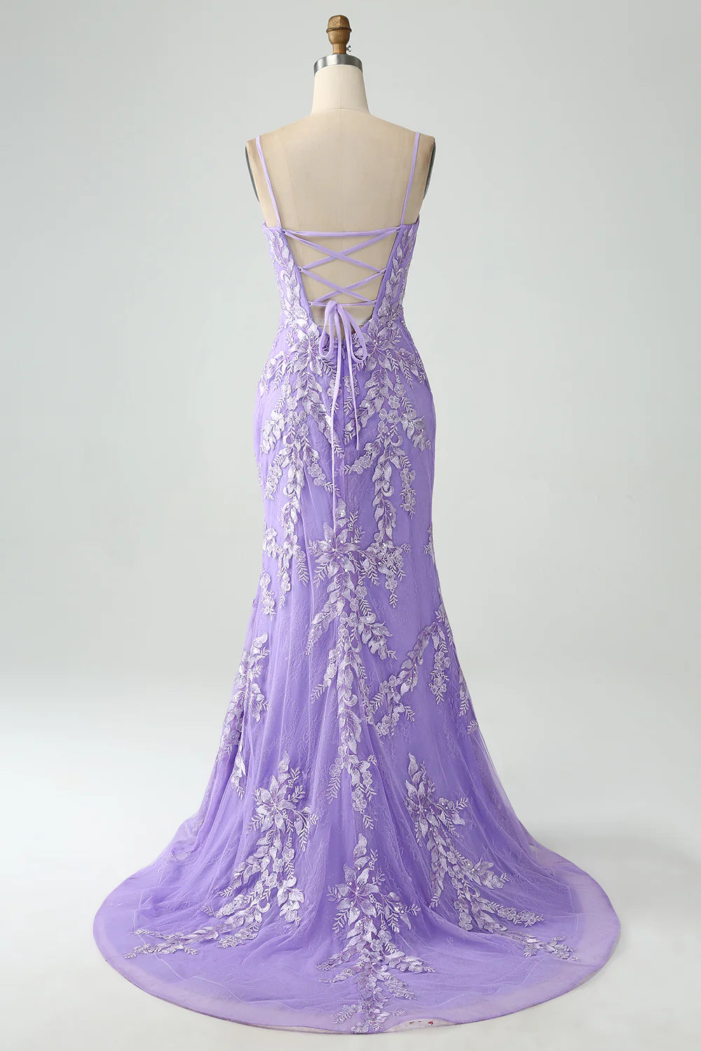 Wholesale Lilac Mermaid Long Prom Dress Spaghetti Straps Corset Back with Embroidery