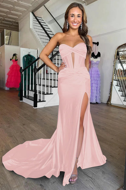 Wholesale Prom Dress Mermaid Sweetheart Zipper Back Satin With Slit