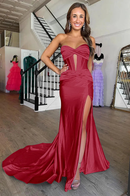 Wholesale Prom Dress Mermaid Sweetheart Zipper Back Satin With Slit