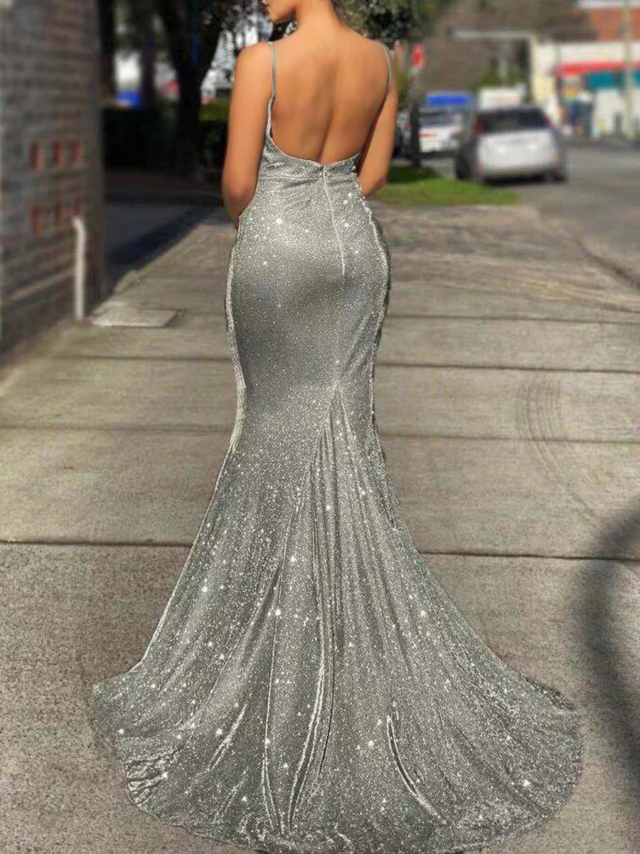 Wholesale Mermaid Straps Open Back Prom Dresses Polyester Floor Length Evening Dresses