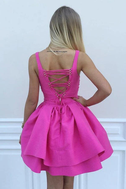 Wholesale Ball Gown Homecoming Dress Scoop Eyelet Lace up Short Cocktail Dress Satin Cute Mini