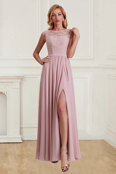 Wholesale A Line Prom Dresses Chiffon Split With Lace