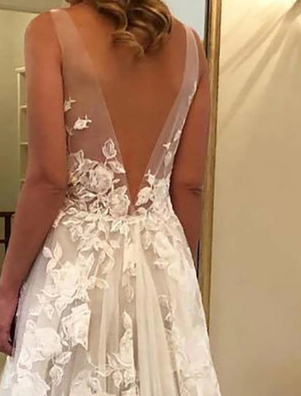 Aimishang Beach Boho Wedding Dresses A-Line V Neck Sleeveless Sweep / Brush Train Lace Bridal Gowns With Appliques Summer Fall Wedding Party