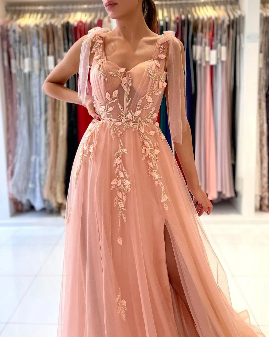 Wholesale Prom Dresses Beautiful Straps A-Line Elegant With Split