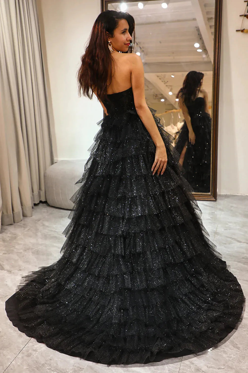Aimishang A-Line Sweetheart Long Corset Tiered Prom Dress With Slit Charming Evening Party Dress
