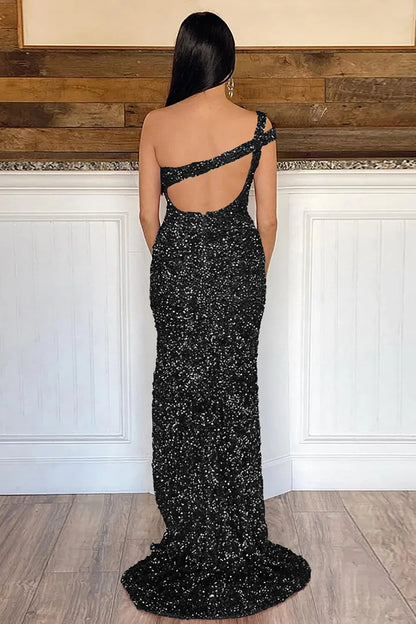 Wholesale Sexy Glitter One-Shoulder Prom Dress With Sequins