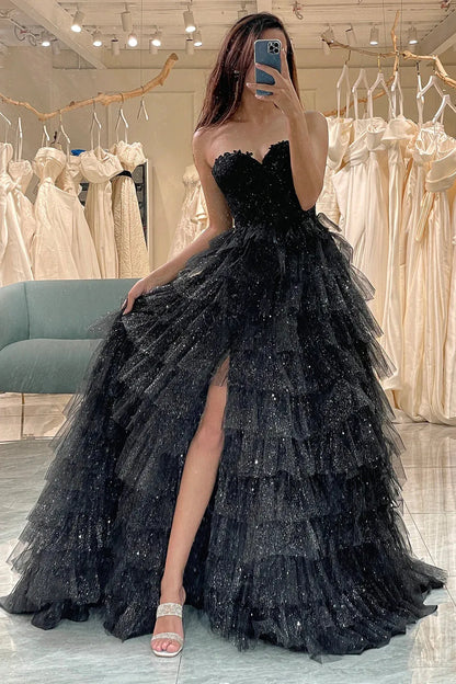 Aimishang A-Line Sweetheart Long Corset Tiered Prom Dress With Slit Charming Evening Party Dress
