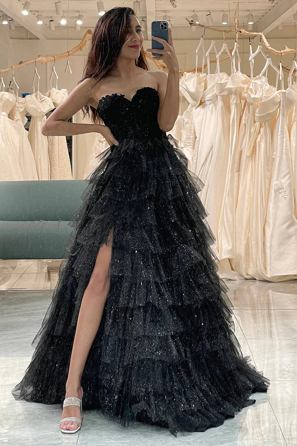 Aimishang A-Line Sweetheart Long Corset Tiered Prom Dress With Slit Charming Evening Party Dress