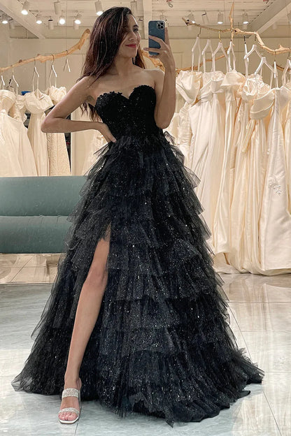 Aimishang A-Line Sweetheart Long Corset Tiered Prom Dress With Slit Charming Evening Party Dress
