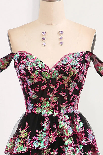 Aimishang A-Line Off The Shoulder Long Prom Dress Tiered with Sequin Charming Evening Party Dress