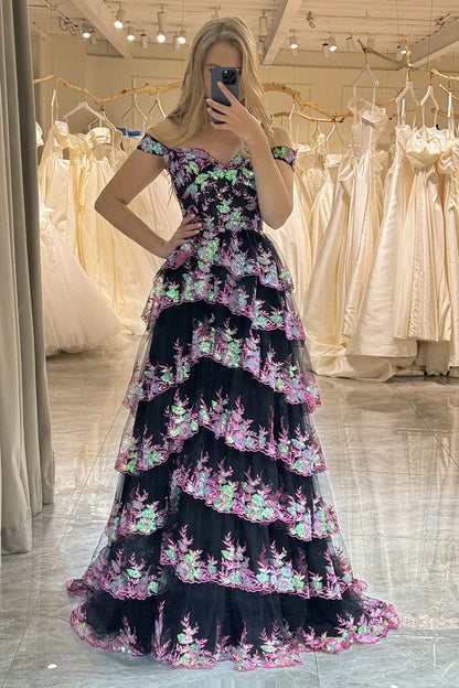 Aimishang A-Line Off The Shoulder Long Prom Dress with Sequin Charming Evening Party Dress