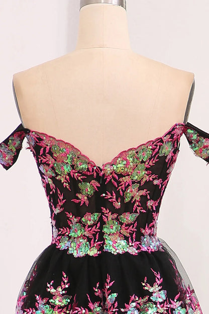 Aimishang A-Line Off The Shoulder Long Prom Dress Tiered with Sequin Charming Evening Party Dress