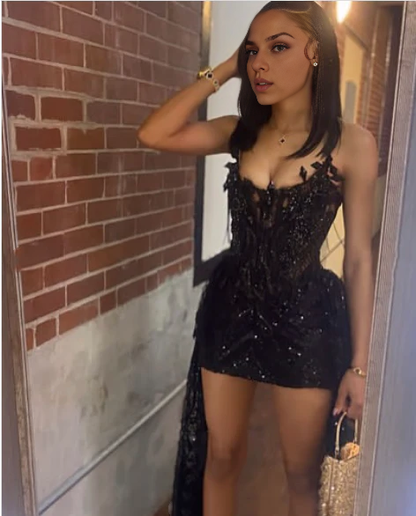 Aimishang Black Sexy Sheath Strapless Homecoming Dresses Sleeveless Short Prom Dress Sparkly Birthday Party Dress